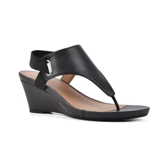 White Mountain All Dres Wedge Sandal Black Smooth 7 New $70 - Picture 1 of 5